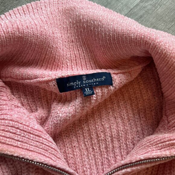 Simply Southern Quarter Zip Sweater Pullover ~ Candy Pink Size XL - Picture 9 of 9
